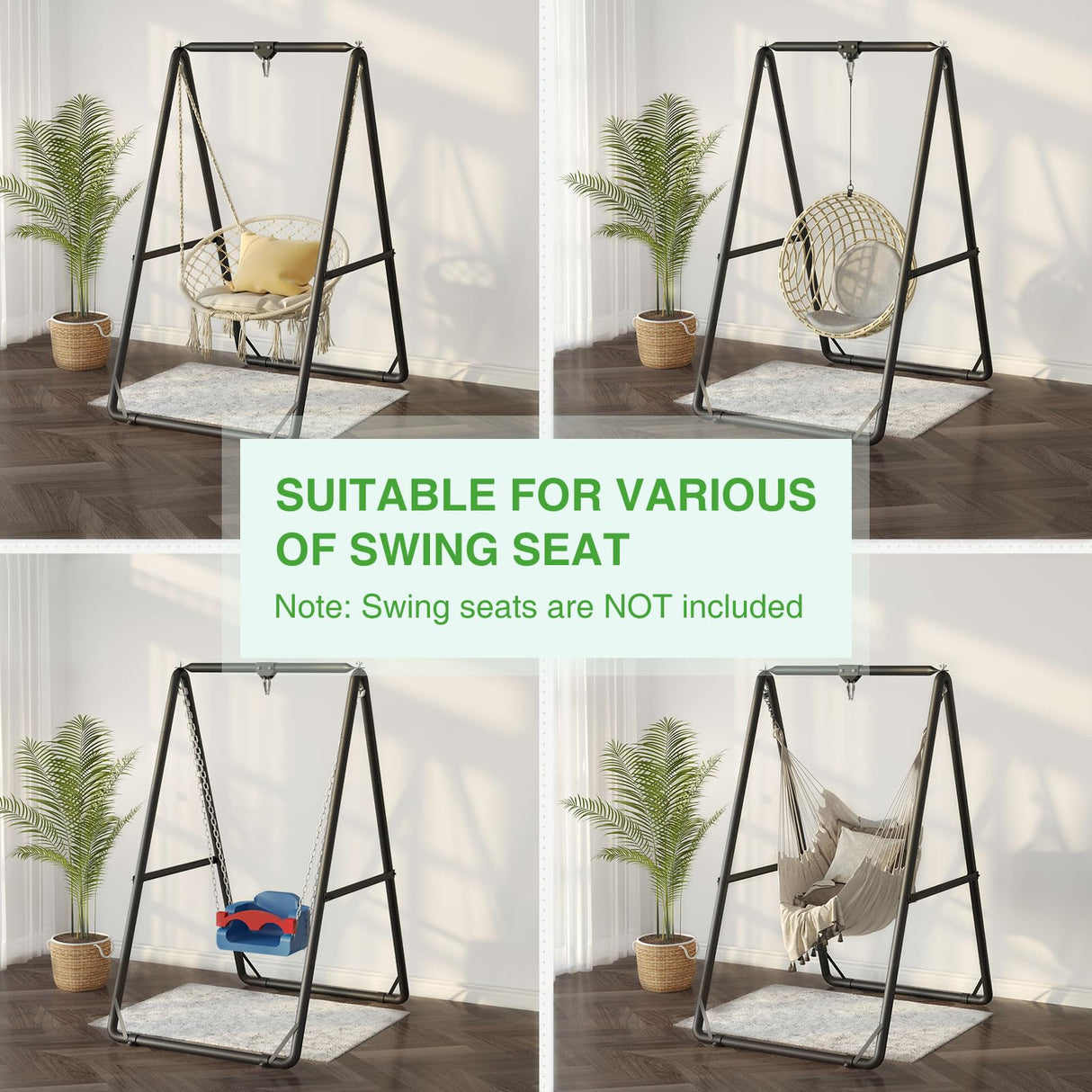 GREENSTELL Hammock Chair Stand, Swing Stand with 3 Hooks Fit for Most Hanging Chairs, Ground Nails for Outdoor and Rubber Clamps for Indoor, Hanging Stand Only Max Load 500lbs, Swing Chair not Include GREENSTELL