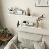 Floating Shelves 36 Inches Long - 8 Inch Deep Rustic Premium Solid Pine Wood for Storage - Farmhouse Wall Mounted for Living Room - Heavy-Duty Metal Bracket - 36" W x 8" D - Set of 2 - White Color Fun Memories