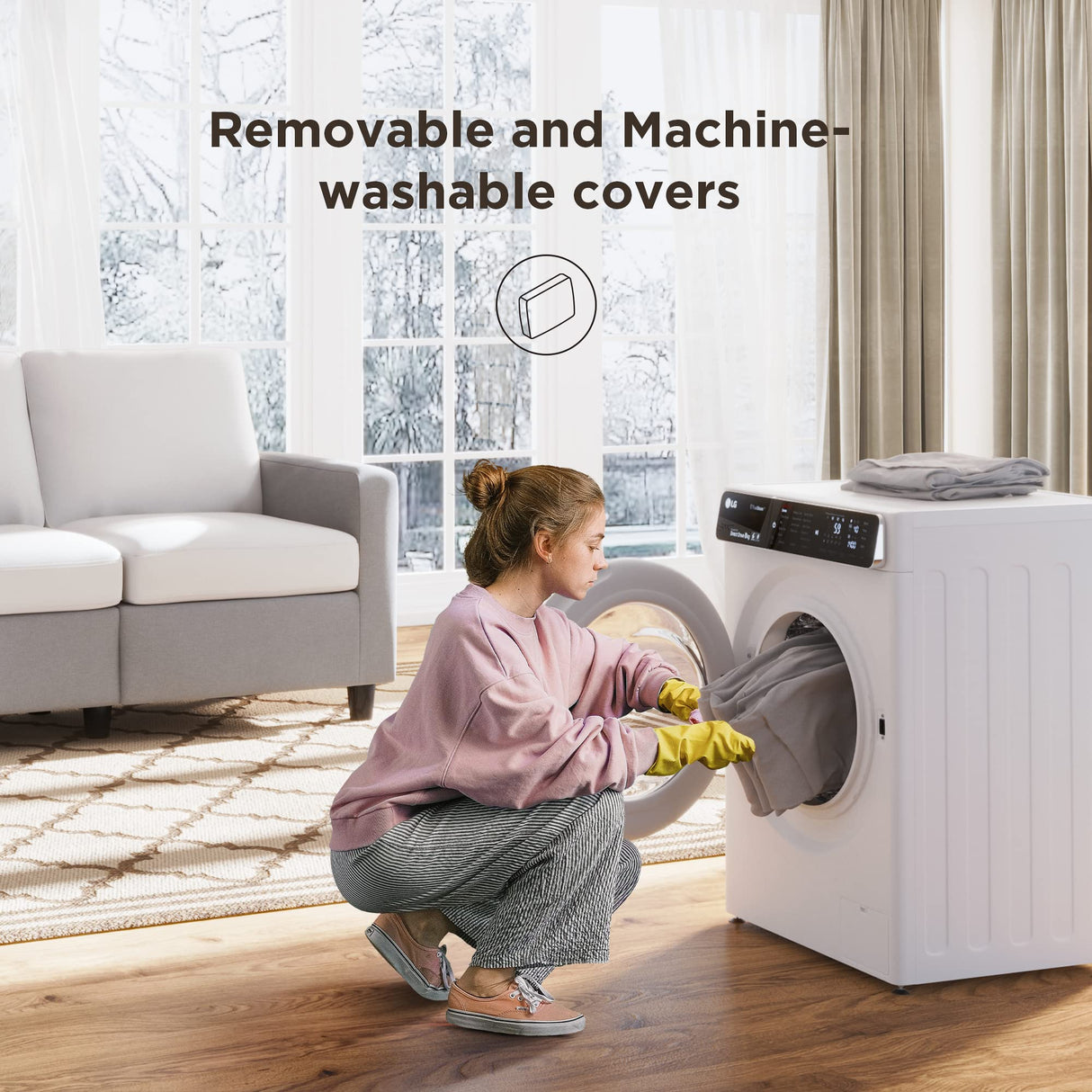 HONBAY Convertible Sectional Sofa, L Shaped Couch with Linen Fabric, Reversible Couch for Small Space, Light Grey HONBAY