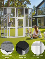 Mixcous Catio Outdoor Cat Enclosure, Large Kitty House Cat Condo Playpen with Platforms & Living House for Mulitiple Cats with Waterproof Roof 71", White Mixcous