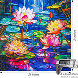 Bgraamiens Puzzle-Stained Glass Waterlily-1000 Pieces Stained Glass Puzzle for Adults, Stained Glass Art Puzzle with Flowers, Impossible Puzzle Color Challenge Puzzle for Adults Bgraamiens