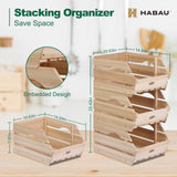 HABAU Wood Potato Onion Storage Bins - Wooden Stackable Produce Basket - Fruit Vegetable Storage for Kitchen Pantry Organization, Set 3 Pieces HABAU