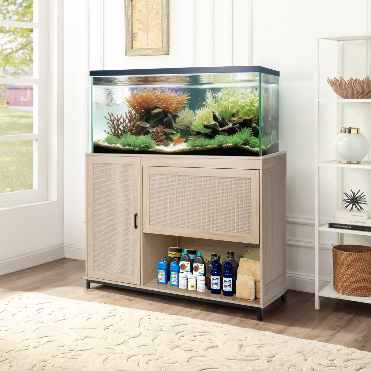 unipaws Heavy Duty Fish Tank Stand, 55-75 Gallon Aquarium Stand with Storage Cabinet, Metal Frame for Aquariums and Reptile Terrariums unipaws