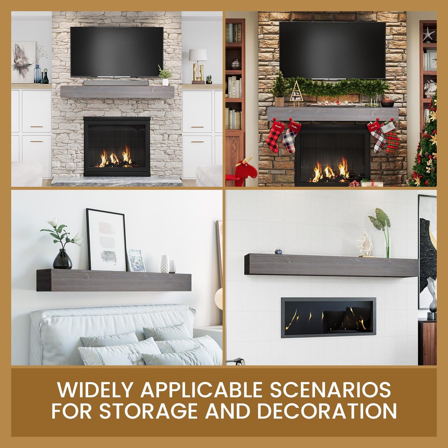 GOLDENPOLEY Fireplace Mantel 72 inches, Floating Fireplace Mantel Shelf for Electric Fireplaces - Rustic Finish with Textured Surface - Easy to Install,72''L x 6''H x 8''D, Grey