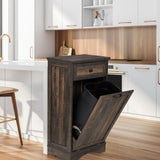 OUTGUAVA 13 Gallons Tilt Out Trash Cabinet Freestanding Kitchen Trash Bin Cabinet Wood Garbage Recycling Cabinet with Hideaway Drawer Pet Proof Trash Can Holder for Kitchen Living Room, Rustic Brown OUTGUAVA