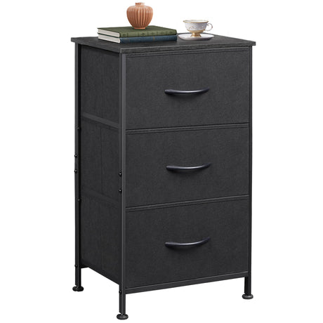 WLIVE Dresser with 3 Drawers, Fabric Nightstand, Organizer Unit, Storage Dresser for Bedroom, Hallway, Entryway, Closets, Sturdy Steel Frame, Wood Top, Easy Pull Handle, Charcoal Black WLIVE