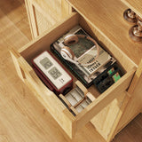 Iwell Tall Storage Cabinet, Rattan Cabinet with 2 Drawers & Adjustable Shelf, Accent Cabinet for Living Room, Dining Room, Home Office, Natural Iwell