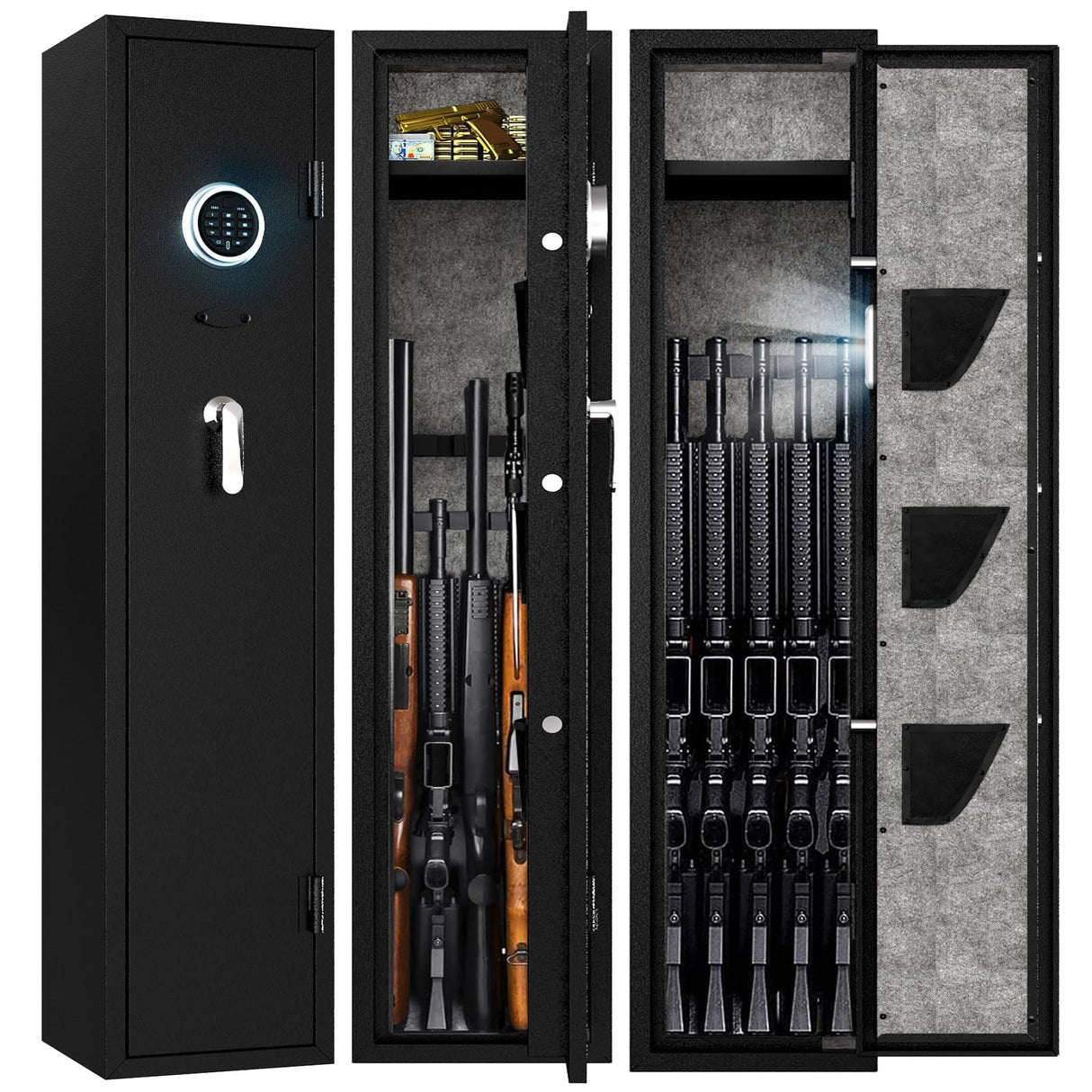 EMAXEE 4-5 Rifle Gun Safe, Gun Cabinet for Home Rifle and Pistols with Upgraded Digital Keypad and LED Light, Quick Access Gun Safes & Cabinets with Removable Shelf and Rifle Racks EMAXEE