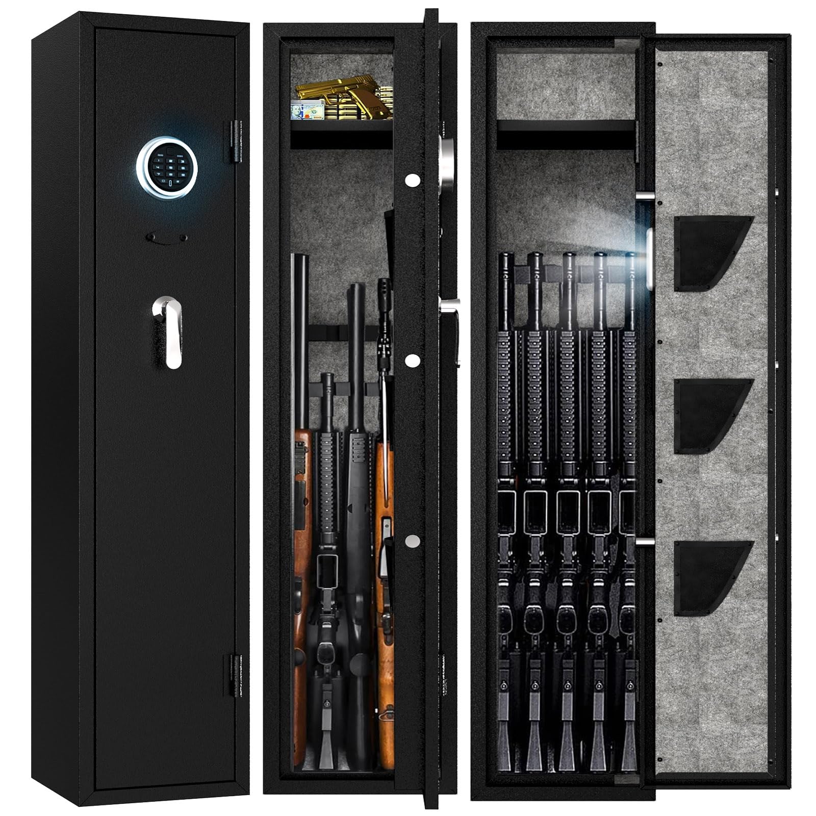 EMAXEE 4-5 Rifle Gun Safe, Gun Cabinet for Home Rifle and Pistols with Upgraded Digital Keypad and LED Light, Quick Access Gun Safes & Cabinets with Removable Shelf and Rifle Racks - WoodArtSupply