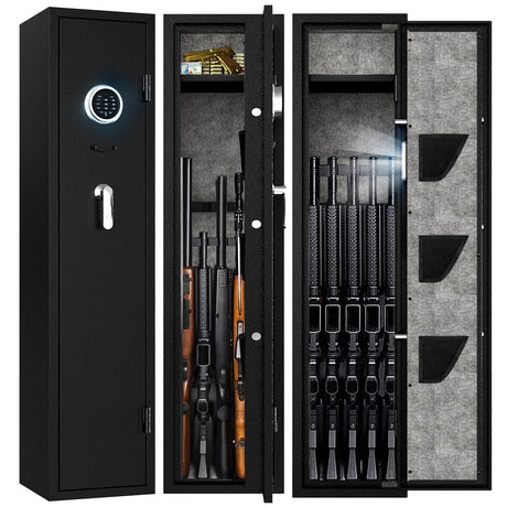 EMAXEE 4-5 Rifle Gun Safe, Gun Cabinet for Home Rifle and Pistols with Upgraded Digital Keypad and LED Light, Quick Access Gun Safes & Cabinets with Removable Shelf and Rifle Racks EMAXEE