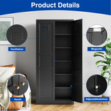 BYNSOE 71'' Kitchen Pantry Storage Cabinet with 5 Adjustable Shelves Metal Pantry Storage Cabinet with Ventilation Cupboard Cabinet for Kitchen, Living Room Dinning Room Bathroom. (Black, 71 inch) BYNSOE