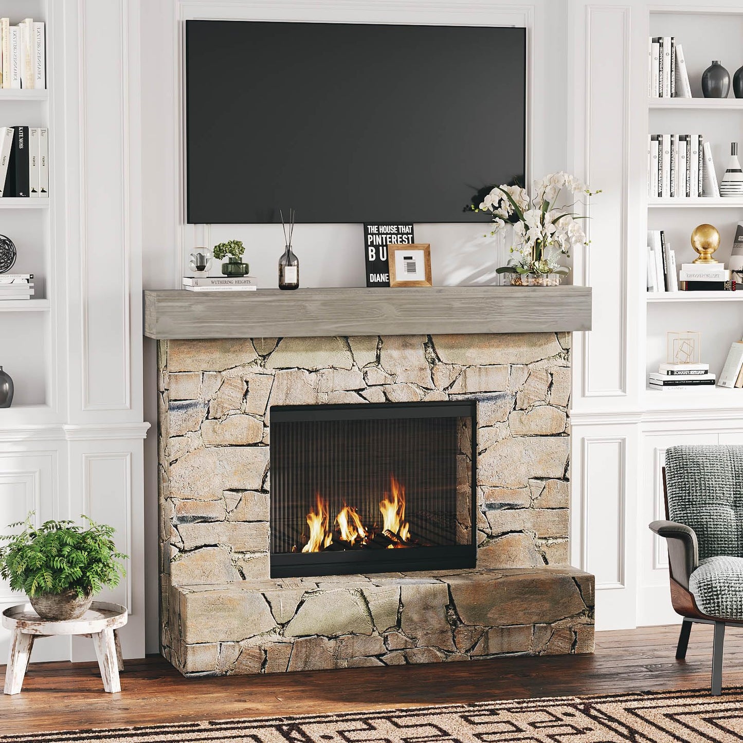 Fireplace Mantel, 60" Faux Fireplace Mantel, Solid Wood Floating Mantel Shelf, Wood Mantels for Fireplace, Fireplace Mantel Decor, 60" L x 9" W x 6" H, Grey