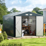 MistMo 10X10X7.5 FT Outdoor Steel Storage Shed with Lockable Doors, 2 Windows, Frame Floor (No Wood/Other Boards), Ideal for Garden, Backyard, Patio Storage Mistmo
