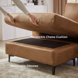 100.8" Sectional Sofa,Faux Leather Couch with Reversible Chaise,Mid-Century L Shaped Sofa Couch for Living Room, Apartment,Office (Brown, Sofa with Chaise) Chorlenimi