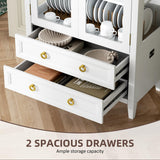 Vlsrka 71 Inch Arched Curio Cabinet, 4-Tier Display Cabinet and 2 Drawers, Tall Bookcase with 3 Color Lights, Display Case with Glass Doors, Kitchen Pantry, White Vlsrka