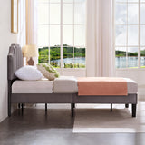 VECELO Twin Upholstered Platform Bed Frame for Kids,Girls,Boys,with Tufted Adjustable Headboard/Mattress Foundation/Wood Slat Support,Easy Assembly,Dark Grey VECELO