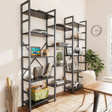 SUPERJARE Triple 5 Tier Bookshelf, Bookcase with 14 Open Display Shelves, Wide Book Shelf Book Case for Home & Office, Black SUPERJARE