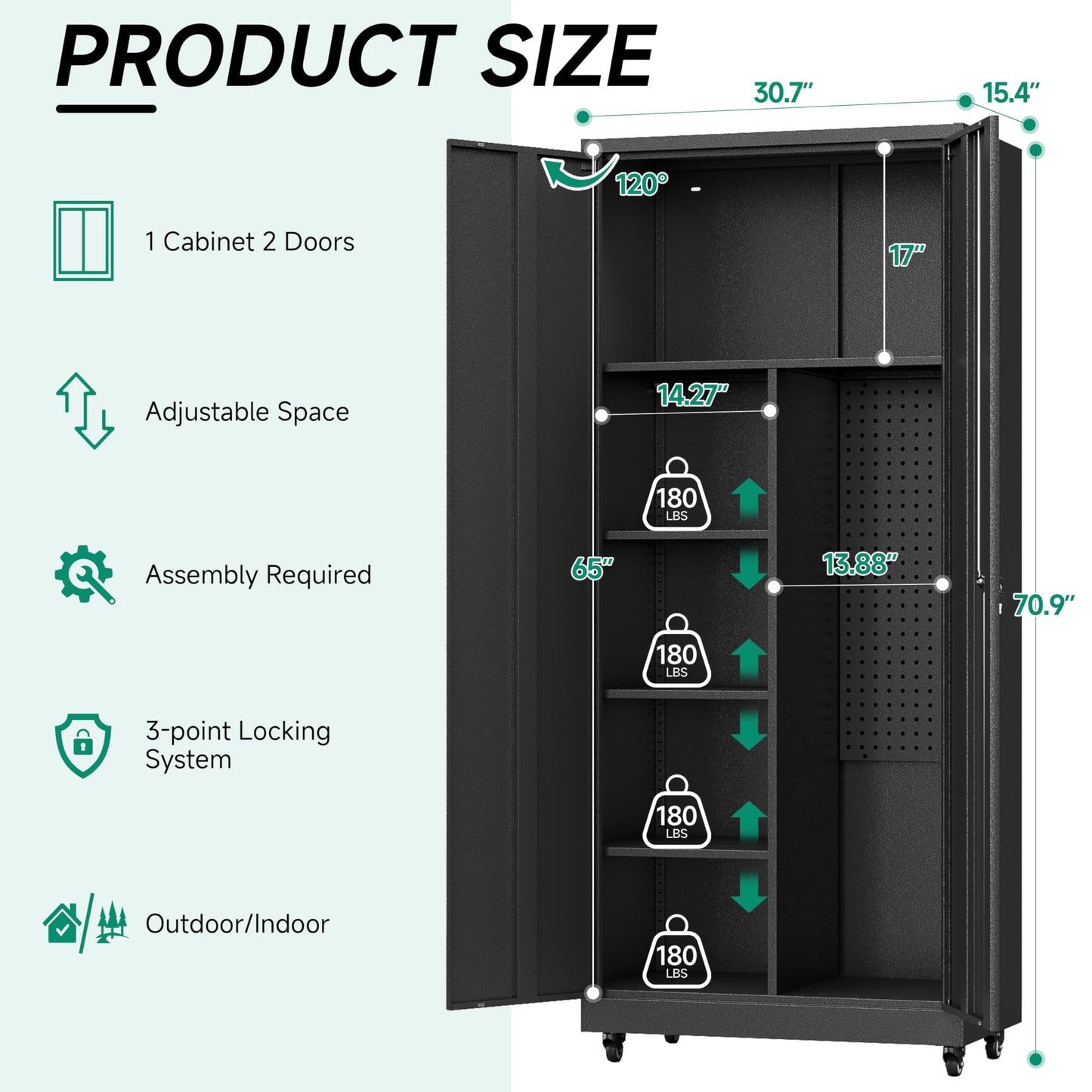 Metal Garage Storage Cabinet with Wheels,Rolling Tool Storage Cabinet with Lock,Steel Locking Cabinet with Locking Doors and Adjustable Shelves,Tall Storage Cabinet for Office Home,Garage,Sho - WoodArtSupply