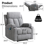 CANMOV Manual Massage Heat Recliner Chair Set of 2,Soft Fabric Recliner Chair with Overstuffed Arm and Back, Manual Reclining Single Sofa with 2 Cup Holders, Side Pocket for Living Room,Grey CANMOV