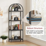 Yusong Bookshelf 4 Tier Arched Bookcase, 71.3" Tall Industrial Open Book Shelves for Living Room, Modern Freestanding Display Shelving Unit Storage Rack with Metal Frame, Office, Bedroom, Black Yusong