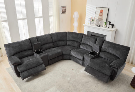 Oversized Power Recliner Sectional Sofa with Wireless Charger,Large Reclining Sectionals Couch Set with 2 Electric Chenille Recliner,USB Type-C,Storage Consloe for Living Room,32.6" Seat Width,Gray Comfort Stretch