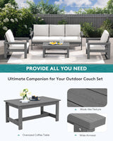 SERWALL HDPE Patio Conversation Set, 6-Piece Sectional Outdoor Furniture Set, All Weather Outdoor Couch Set Patio Furniture Set for Deck, Lawn, Grey Frame with Khaki Cushion SERWALL