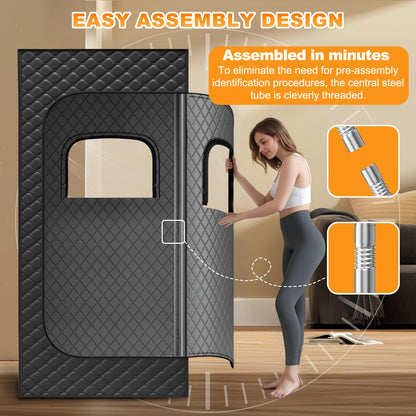 Tehanld Sauna, Portable Sauna for Home, Sauna Box, Full Size Steam Sauna Tent with 3L 1200W Large Capacity Steamer and Remote Control, Ideal for Spa, Indoor, Outdoor (Satin Cotton, Black)