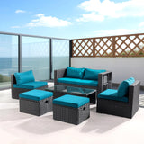 VINGLI 6 Pieces Wicker Patio Furniture Set, Outdoor Sectional Furniture Patio Conversation Set Space-Saving Design with Ottomans and Coffee Table for Garden,Poolside, Backyard (Black) VINGLI