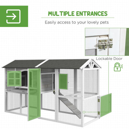 PawHut Chicken Coop, Wooden Chicken Hutch for 4 Chickens with Nesting Box, Removable Tray, Run, Hen House for Outdoor, Backyard, Farm, 77.5" x 32.5" x 46", Light Gray - WoodArtSupply