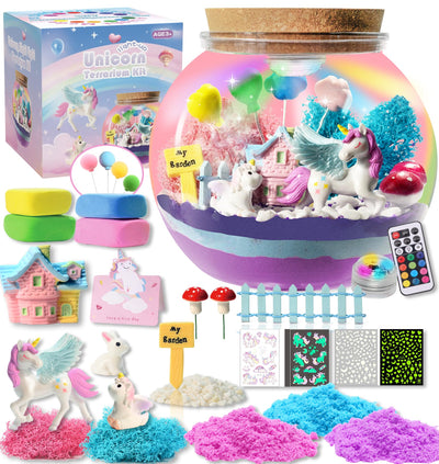 THINKKIE Unicorn Light Up Terrarium Kit for Kids - LED Night Light Birthday Gifts for Girls Ages 4 5 6 7 8-12 Year Old - Arts and Crafts for Kids