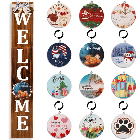 ECOGREDA Welcome Sign for Front Porch– 47inch,Wooden Interchangeable Vertical Home Wall Decor,Standing and Hanging Farmhouse Outdoor Indoor Decor Welcome Door Sign ECOGREDA
