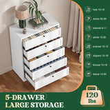 Letaya 5 Drawer Dresser for Bedroom, Metal Chest of Drawers Tall White Closet Organizers and Storage Clothes, Accent Storage Cabinet for Living Room, Entryway, Hallway, White Letaya