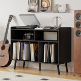 ChooChoo Record Player Stand, Turntable Stand with Vinyl Storage, Record Player Cabinet Up to 350 Albums, Cube Storage Organizer for Living Room, Black ChooChoo
