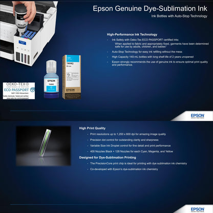 Epson SureColor F170 Dye-Sublimation Printer. Includes Full Set of Ink, User Guide, AC Power Cable, 9" x 12" Heat Press, Thermal Tape, 8.5" x 11" & 8.5" x 14" Paper SCF170 - WoodArtSupply