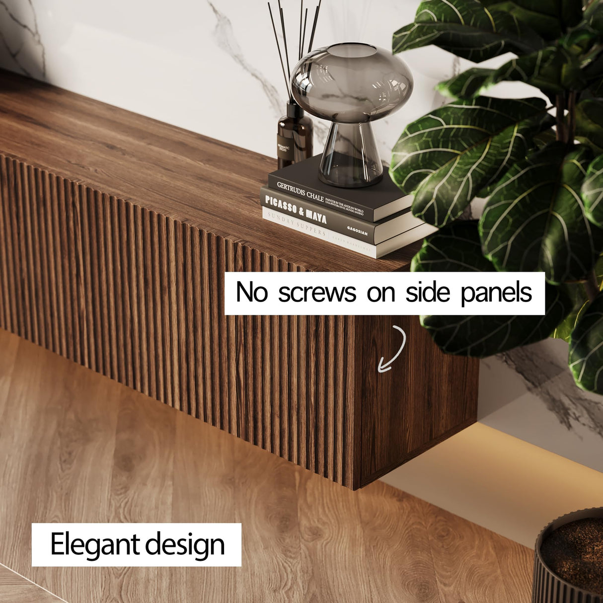 Living Skog Floating TV Stand Wall Mounted for Living Room and Bedroom, Media Console Table, Entertainment Center with Storage and Drawers Fits TV 50 55 60 65 inch Cabinet (Brown, 59 inch) Living Skog