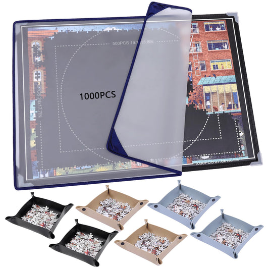 1000 Pieces Jigsaw Puzzle Boards - 6 Puzzle Sorting Trays for Puzzle Table Dualsided Size 21.5" X 31" 1000 500 Pieces with Portable Puzzle Dustproof Cover Large Mat Drawers Adults Frame Keeper Holder