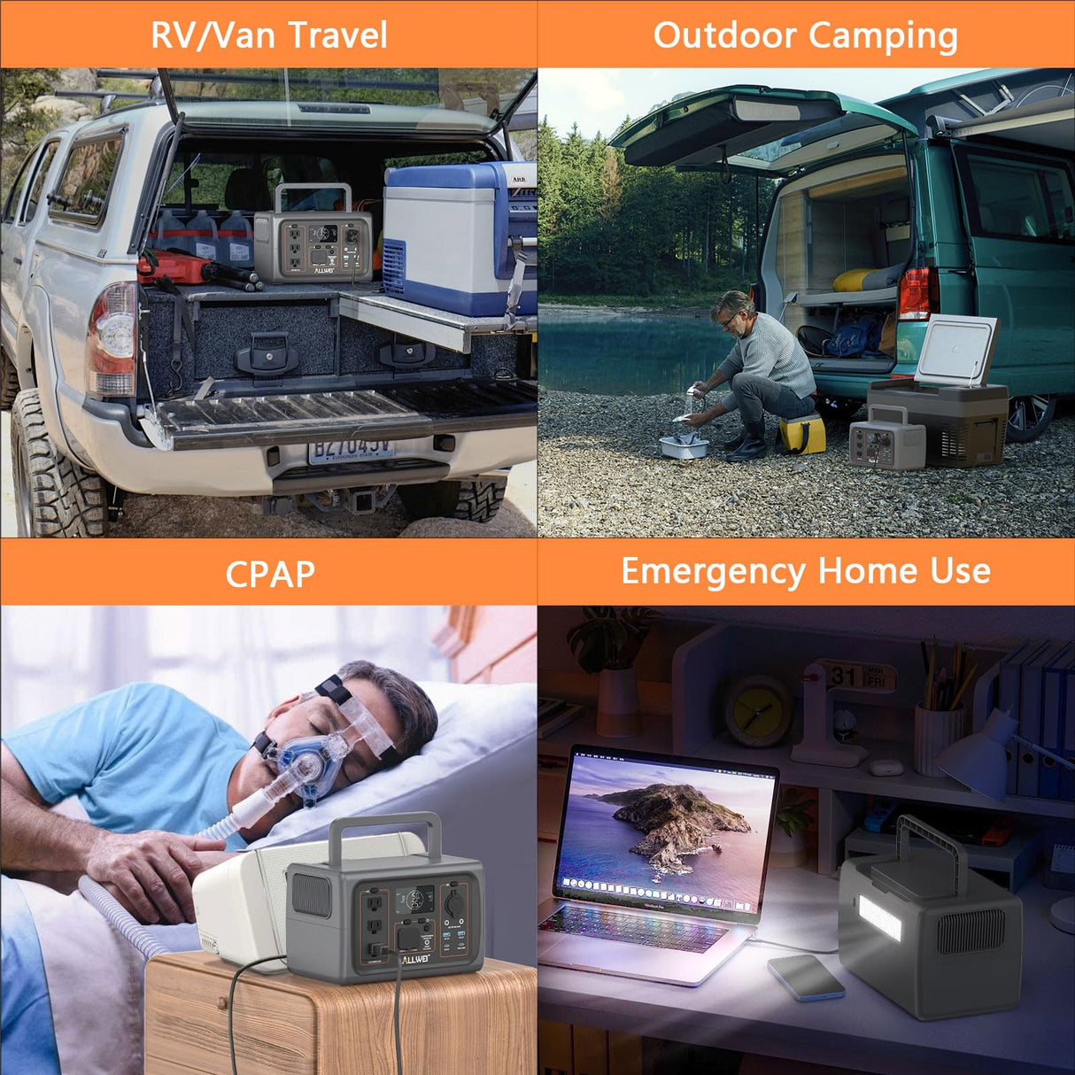 ALLWEI Portable Power Station 500W, 512Wh LiFePO4 Battery, UPS Function, 2.5Hrs Fast Charge, 3 AC Outlets(Surge 1000W), Solar Generator for Outdoor Camping RV CPAP Home Emergency ALLWEI