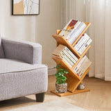 YMYNY 4 Tier Tree Bookshelf, Small Bookcase, Modern Wood Book Storage Rack, Freestanding Book Shelf for Books/Movies/CDs, Narrow Display Rack for Living Room, Home Office, Natural UHBC014N YMYNY