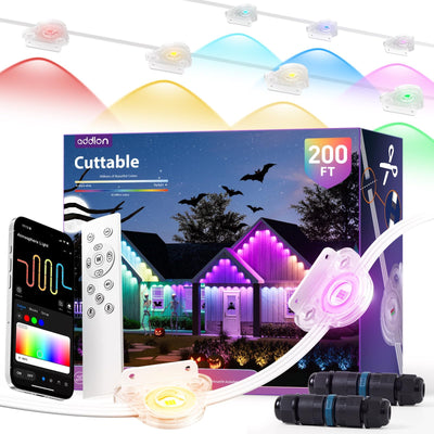 addlon 200FT Permanent Outdoor Lights, Cuttable & Extendable Smart RGB LED Lights for House & Outdoor Decor, App & Remote Control, IP67 Waterproof for Christmas, Holiday, Party, Halloween Decorations