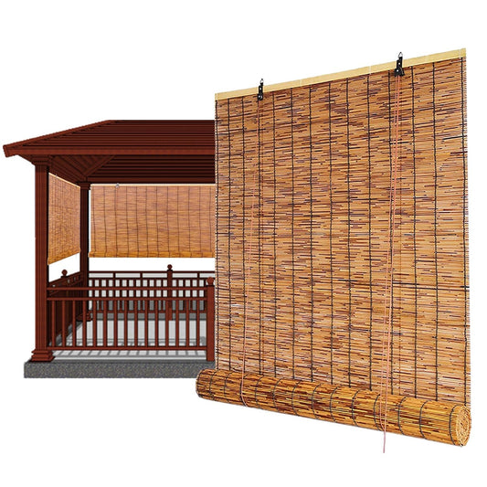 DISPRA Bamboo Roller Blinds - Outdoor UV Protection & Privacy Sunshade for Patios and Windows