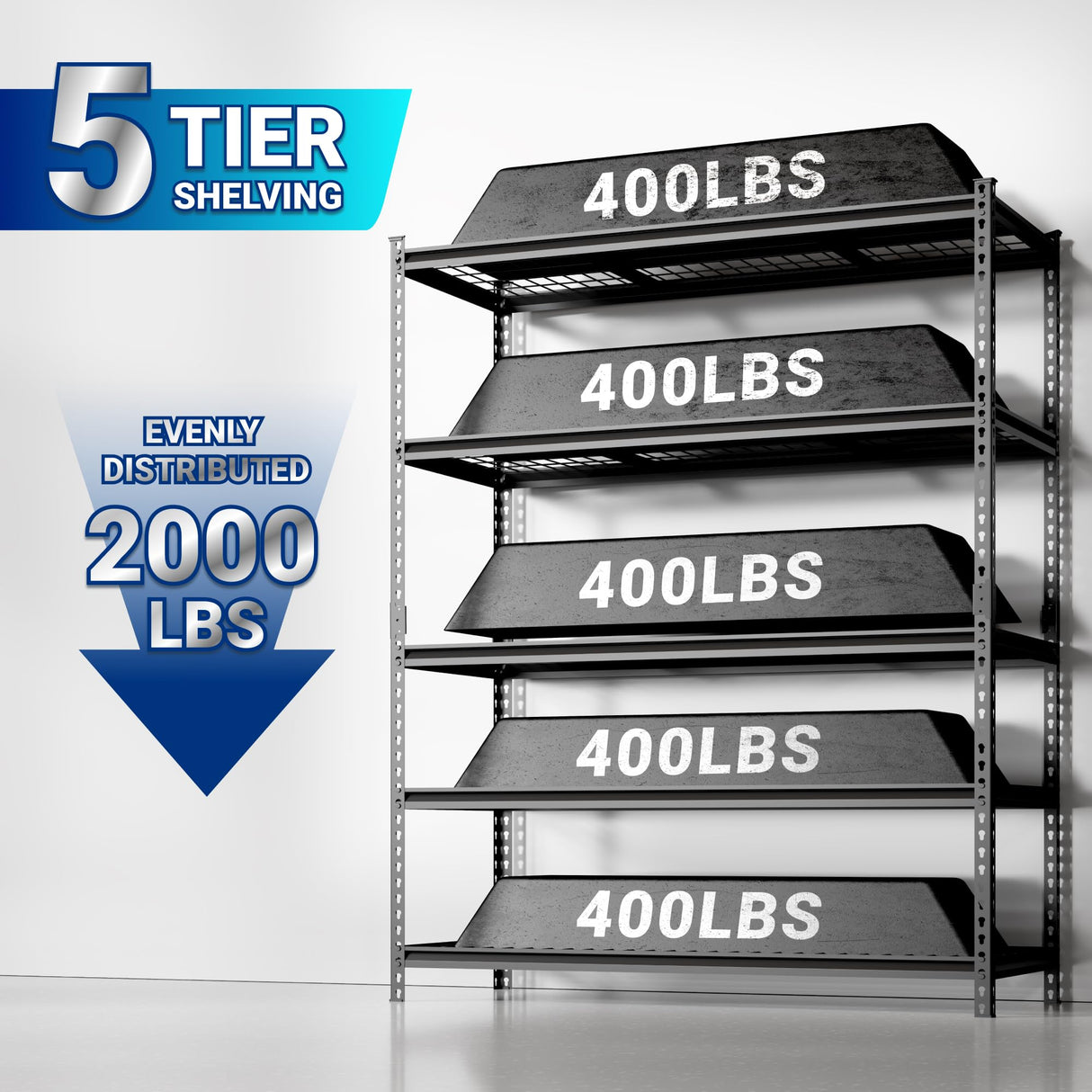 FLEXIMOUNTS Garage Shelving, Heavy Duty Shelving 2000 lbs, 5-Tier Garage Storage Shelves,Industrial Shelves for Heavy Tools and Equipment, 48" W x 24" D x 72" H FLEXIMOUNTS