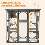 Grepatio Cat Enclosure Large Outdoor Catio Wooden Cat House with Weatherproof, Cat Cage Condo Indoor Playpen with Platform and Small House(Grey) Grepatio