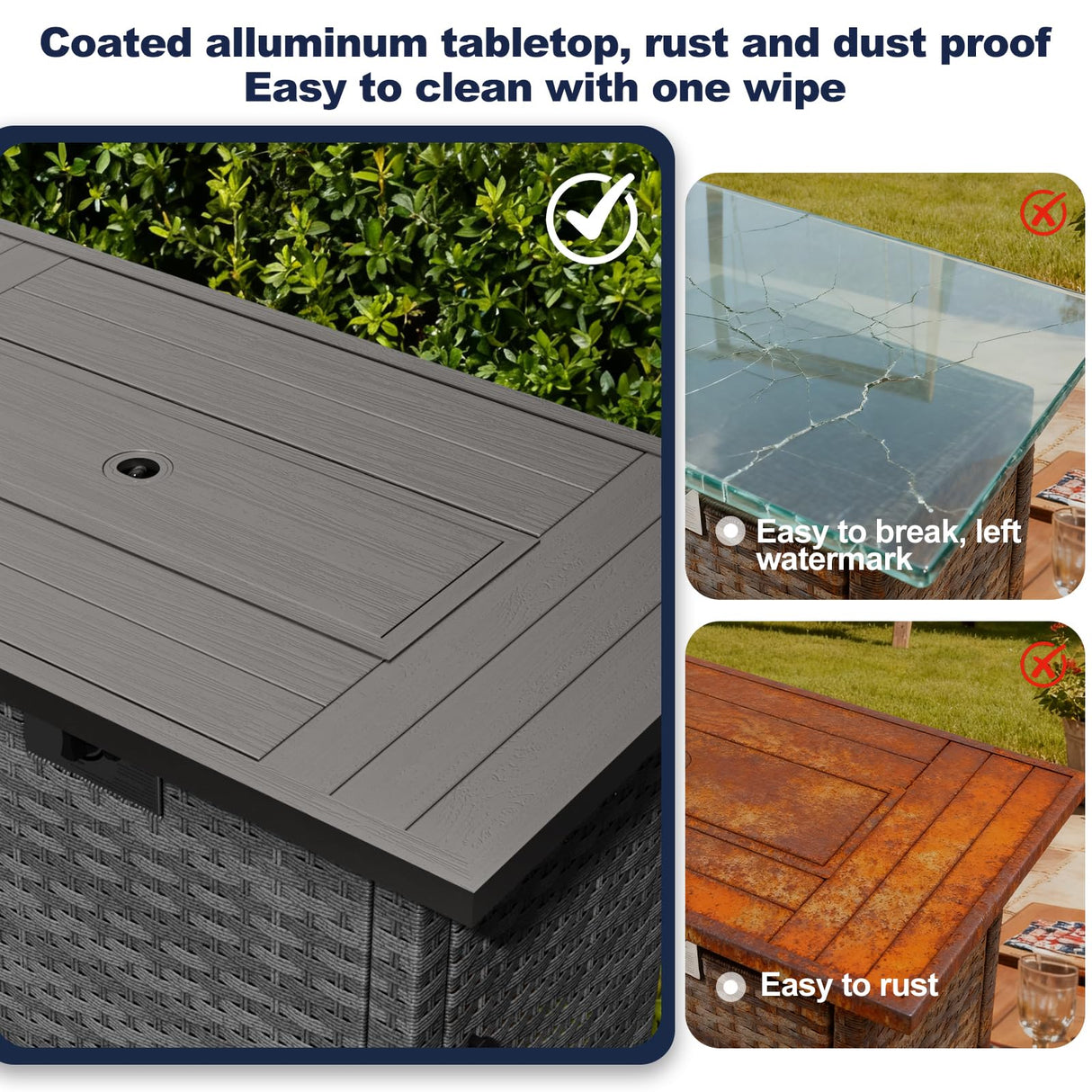 ABCASA 9-Piece Half Moon Patio Furniture Set with 44" Fire Pit Table, Curved Outdoor Sofa Set w/Thick Cushion & Wedge Side Table, Wicker Patio Sectional Conversation Sets for Porch,Backyard (Grey) ABCASA