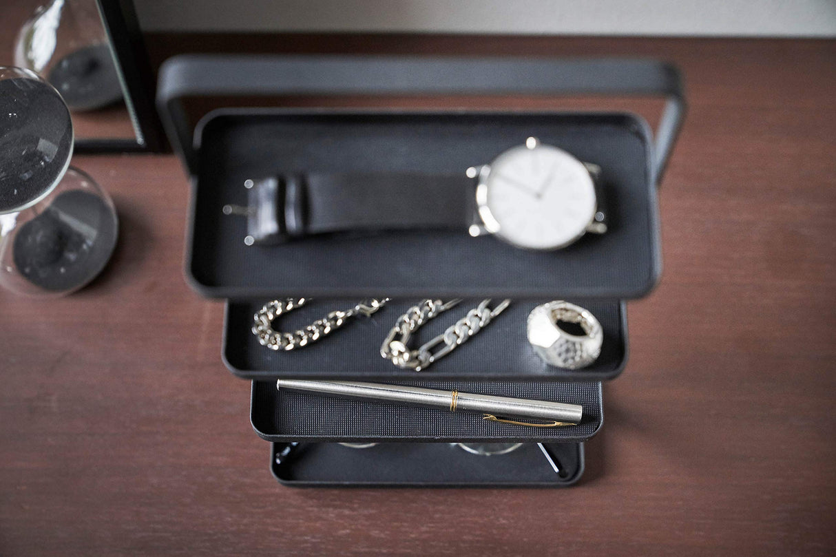 Yamazaki Home Tower 4-Tier Accessory Tray - Jewelry Holder & Storage Organizer - Steel, One Size, Black YAMAZAKI