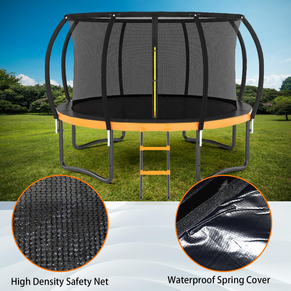 Liyarya 12FT/14FT Trampoline for Kids/Adults - Outdoor Recreational Trampoline with Enclosure Net, Curved Poles and Ladder, Heavy Duty, Anti-Rust Coating, ASTM Approved Liyarya