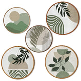 5 Pcs Boho Wooden Wall Art - Bohemian Geometric Hanging Decor for Living Room, Bedroom - 10'' and 8'' Greenery Minimalist Farmhouse Wall Hangings Qunclay