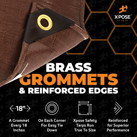 20' x 40' Super Heavy Duty 16 Mil Brown Poly Tarp Cover - Thick Waterproof, UV Resistant, Rip and Tear Proof Tarpaulin with Grommets and Reinforced Edges - by Xpose Safety Xpose Safety
