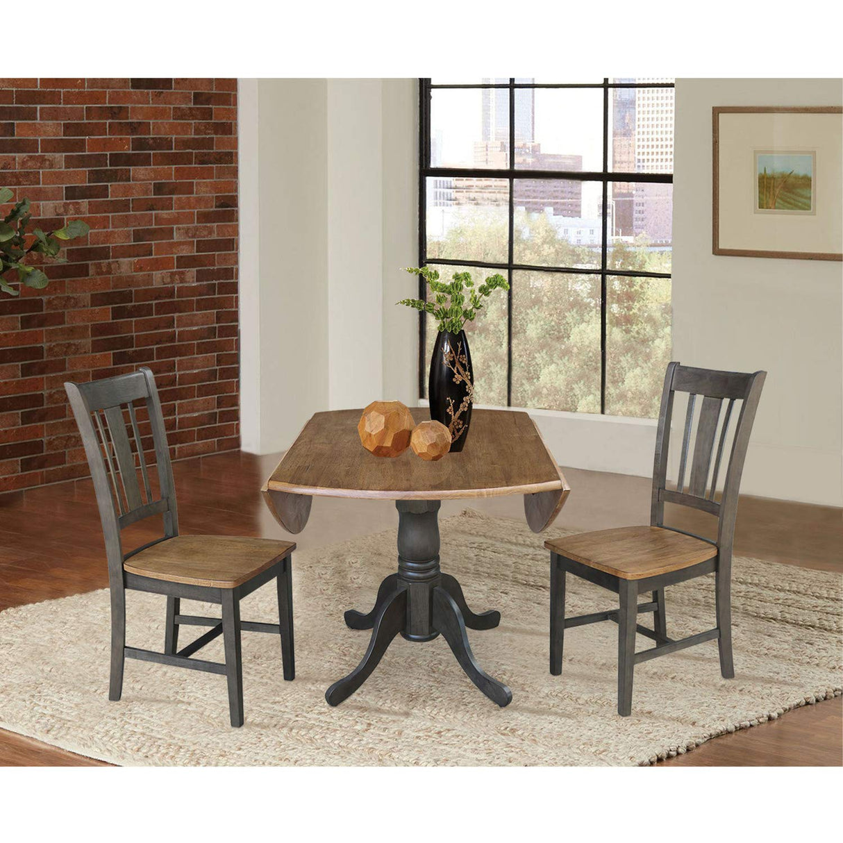 IC International Concepts Chairs Dining Table Set, Hickory/Washed Coal IC International Concepts