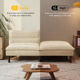 ONBRILL 64" Futon Sofa Bed, Corduroy Sofa Bed Couch with Adjustable Backrest, Convertible Loveseat Sleeper Sofa with Sturdy Wooden Legs, Comfy White Couches for Living Room, Bedroom, Office ONBRILL