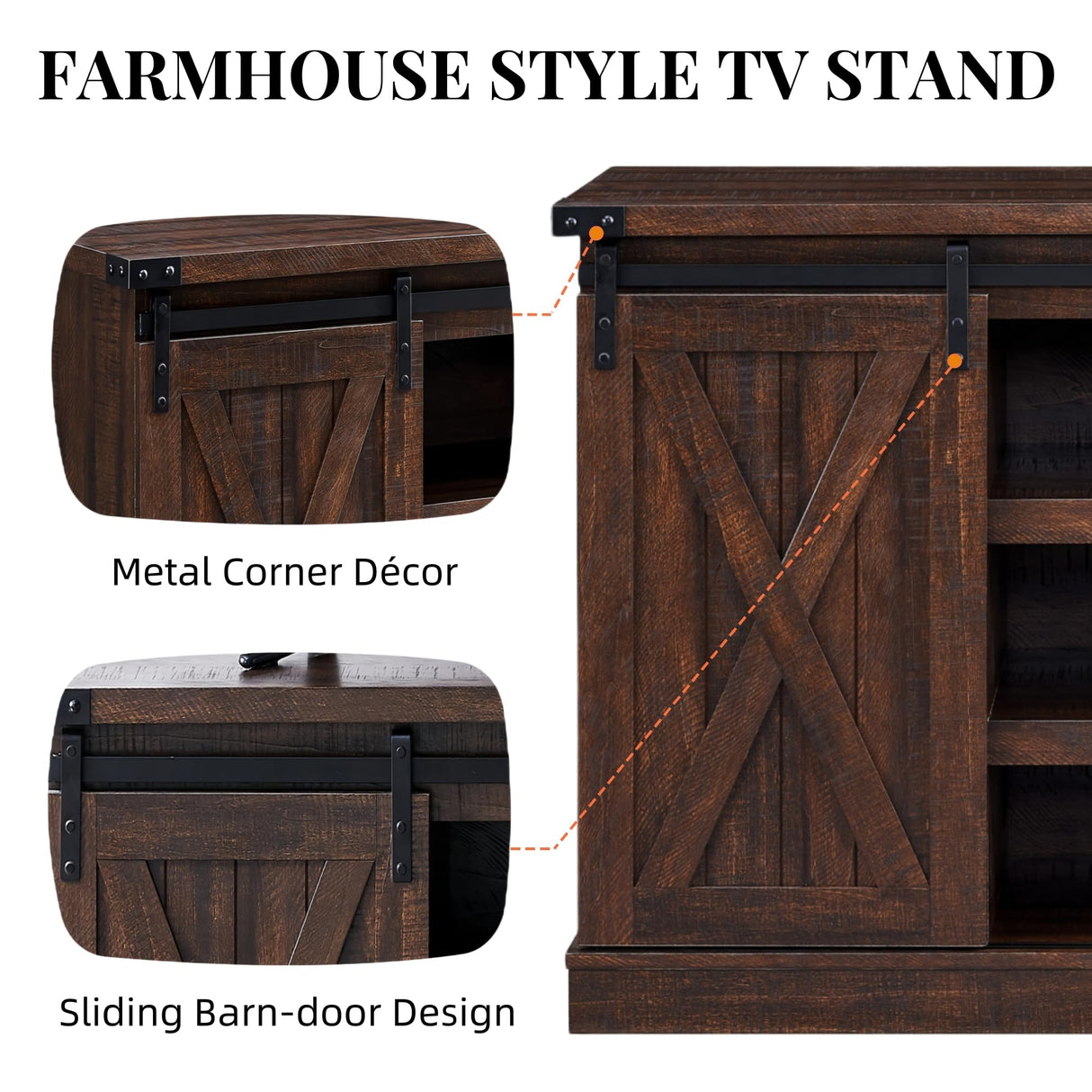 EDYO LIVING Farmhouse TV Stand for 65 Inch TV, Wood TV Stand with Sliding Barn Door, Entertainment Center with Storage Cabinet, Rustic Media Console for Living Room Bedroom, Espresso EDYO LIVING